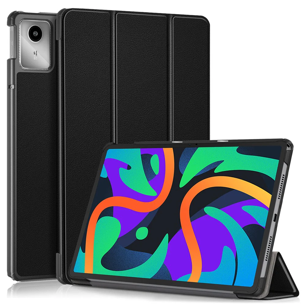 For Lenovo Tab M11 / Xiaoxin Pad 11 2024 PU Leather Trifold Stand Cover Smart Tablet Case - Black
