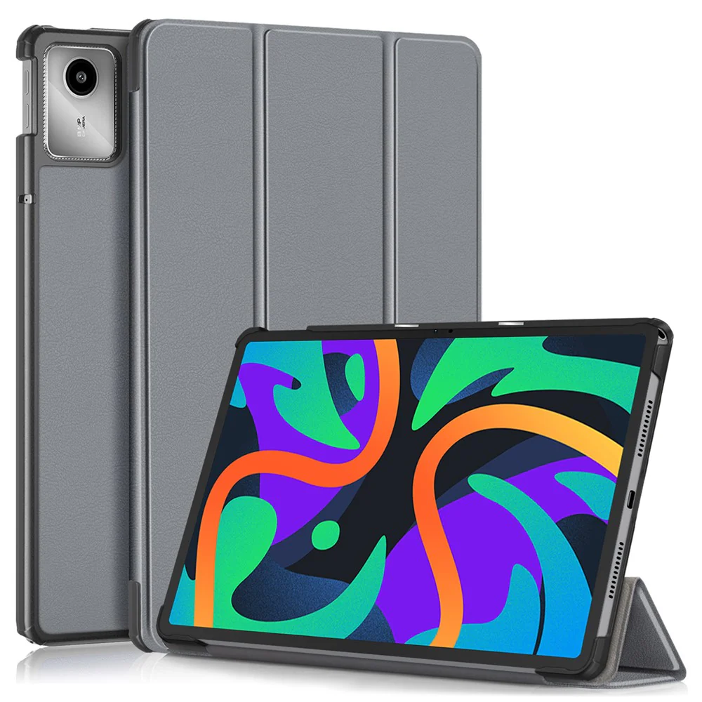 For Lenovo Tab M11 / Xiaoxin Pad 11 2024 PU Leather Trifold Stand Cover Smart Tablet Case - Grey