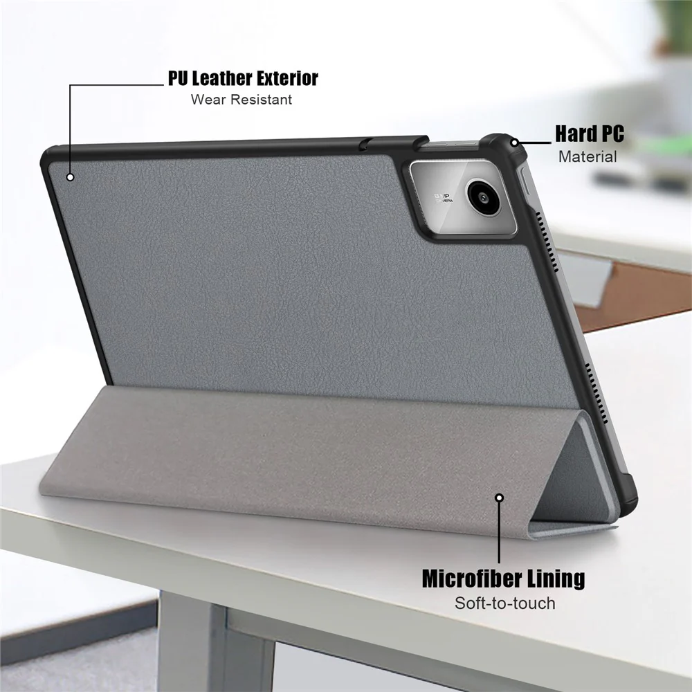 For Lenovo Tab M11 / Xiaoxin Pad 11 2024 PU Leather Trifold Stand Cover Smart Tablet Case - Grey - Image 6