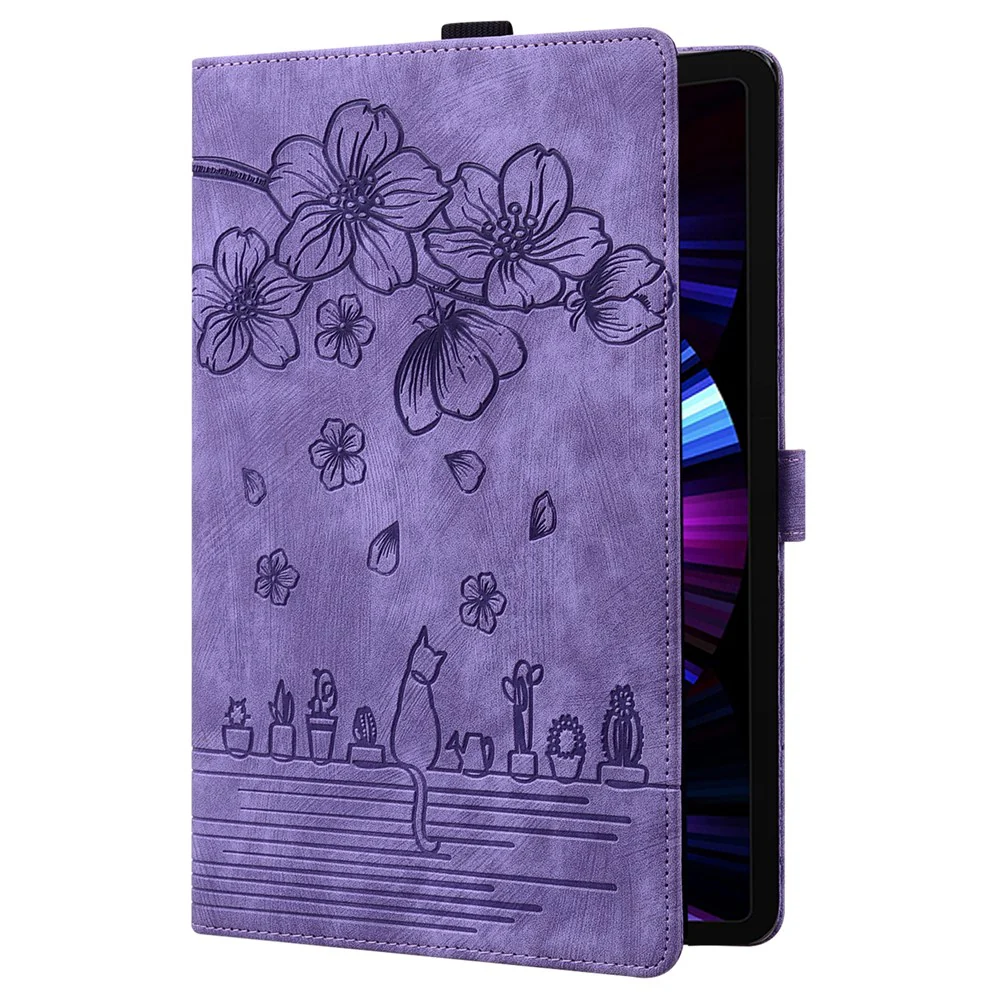 For Lenovo Tab M11 / Xiaoxin Pad 11 2024 Tablet Case Flower Cat Imprint Folio PU Leather Cover - Purple - Image 7
