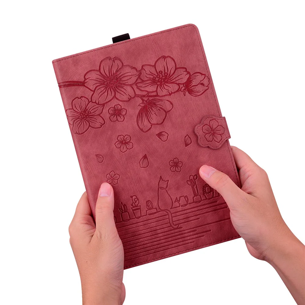 For Lenovo Tab M11 / Xiaoxin Pad 11 2024 Tablet Case Flower Cat Imprint Folio PU Leather Cover - Wine Red - Image 6
