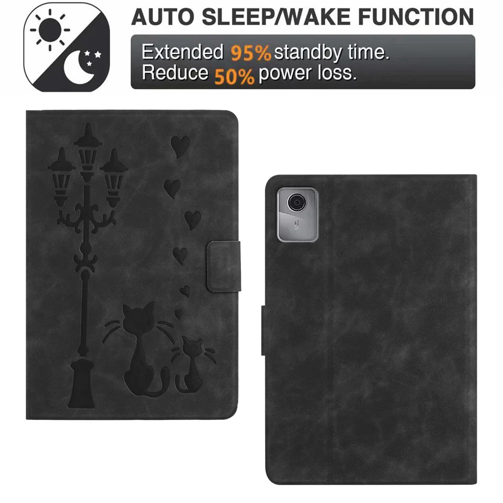 For Lenovo Tab M11 / Xiaoxin Pad 11 2024 TB-330FU Case Couple Cat Imprinted Microfiber Leather Smart Tablet Cover - Black - Image 7