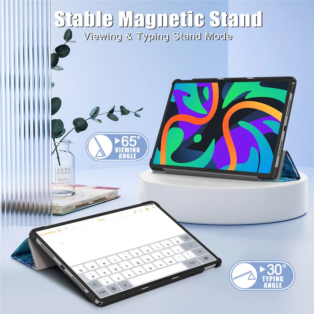 For Lenovo Tab M11 / Xiaoxin Pad 11 2024 Trifold Stand Cover Pattern PU Leather Auto Sleep Wake Tablet Case - Wave - Image 3