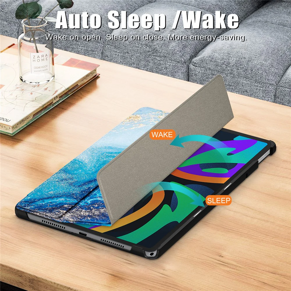 For Lenovo Tab M11 / Xiaoxin Pad 11 2024 Trifold Stand Cover Pattern PU Leather Auto Sleep Wake Tablet Case - Wave - Image 4