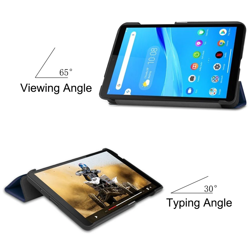 For Lenovo Tab M7 (2nd Gen) TB-7305F / (3rd Gen) Stable Tri-fold Stand Stand Tablet Cover Textured Surface PU Leather Tablet Case with Dual Viewing Angles for Lenovo Tab M7 (2nd Gen) TB-7305F / (3rd Gen) - Blue - Image 3