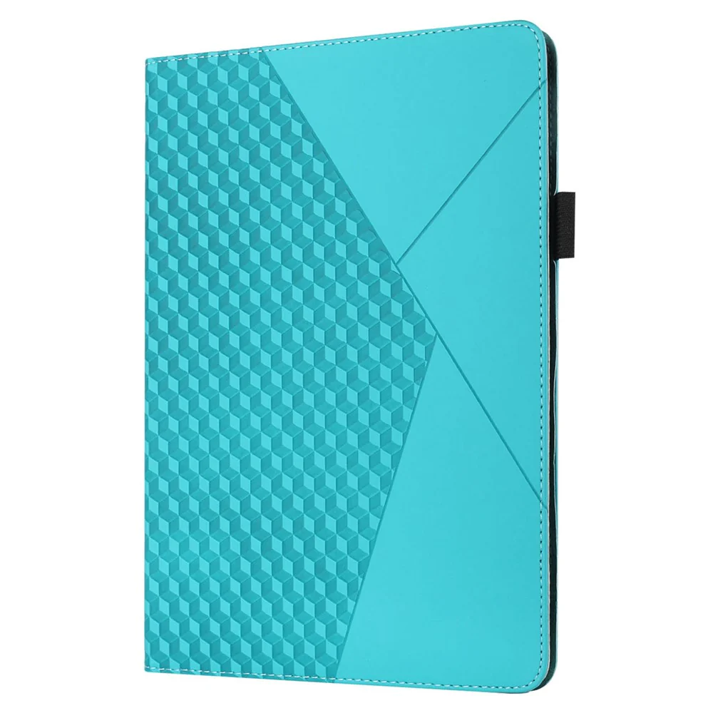 For Lenovo Tab M8 (3rd Gen)/Motorola Tab G20 Rhombus Imprinting Design Elastic Band Anti-scratch Leather Folding Stand Case with Card Slots - Lake Blue - Image 6