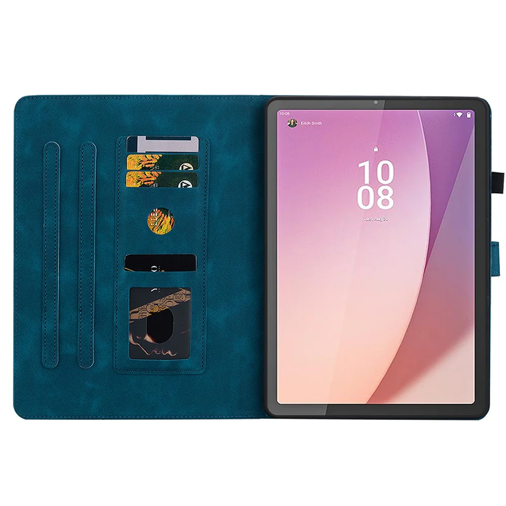 For Lenovo Tab M8 (4th Gen) 2024 TB-301XU / M8 (4th Gen) 2023 TB-300FU Case Card Slots Lily Flower Imprinted Leather Tablet Cover - Blue - Image 2