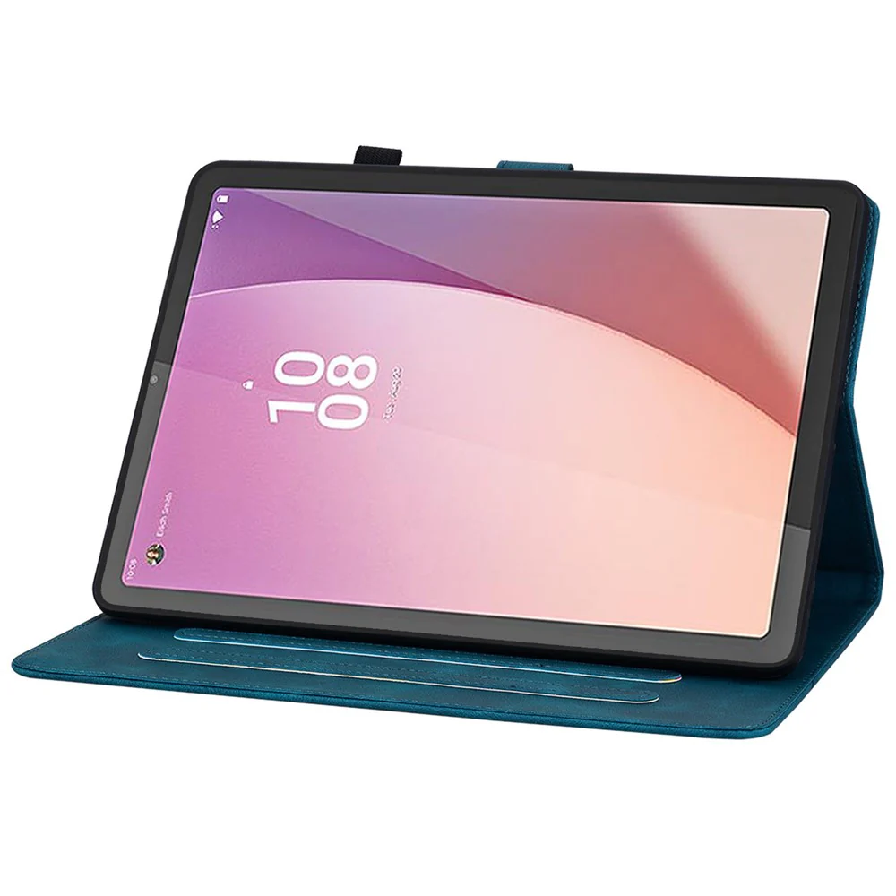 For Lenovo Tab M8 (4th Gen) 2024 TB-301XU / M8 (4th Gen) 2023 TB-300FU Case Card Slots Lily Flower Imprinted Leather Tablet Cover - Blue - Image 3