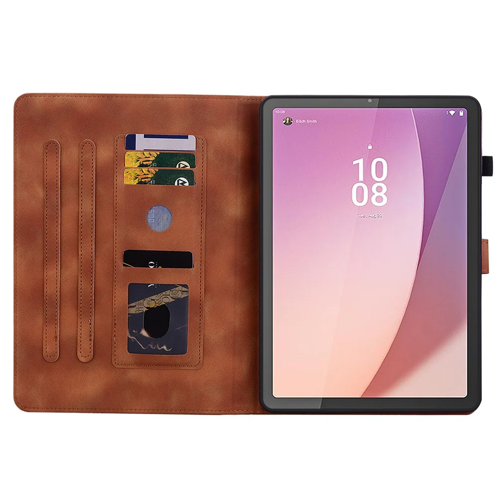 For Lenovo Tab M8 (4th Gen) 2024 TB-301XU / M8 (4th Gen) 2023 TB-300FU Case Card Slots Lily Flower Imprinted Leather Tablet Cover - Brown - Image 2