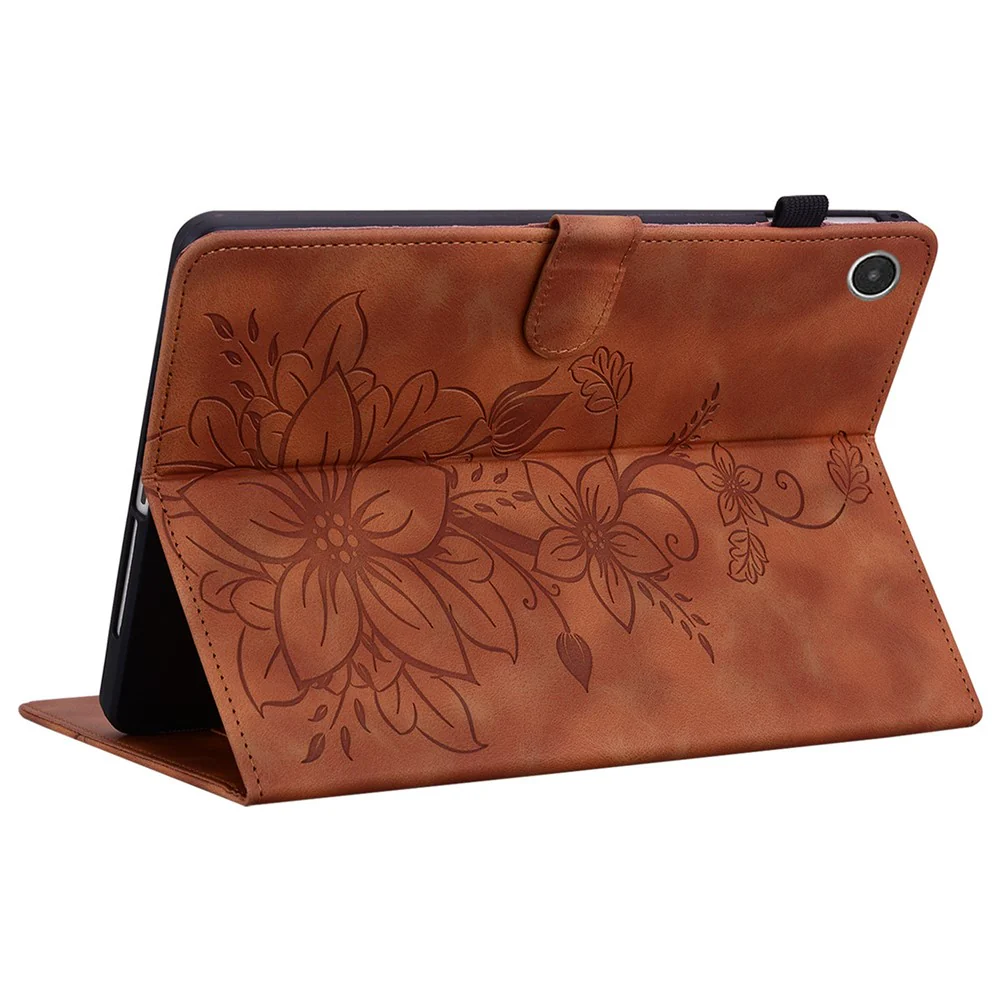 For Lenovo Tab M8 (4th Gen) 2024 TB-301XU / M8 (4th Gen) 2023 TB-300FU Case Card Slots Lily Flower Imprinted Leather Tablet Cover - Brown - Image 4