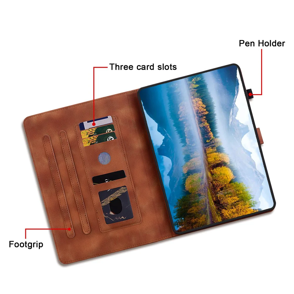 For Lenovo Tab M8 (4th Gen) 2024 TB-301XU / M8 (4th Gen) 2023 TB-300FU Case Card Slots Lily Flower Imprinted Leather Tablet Cover - Brown - Image 6