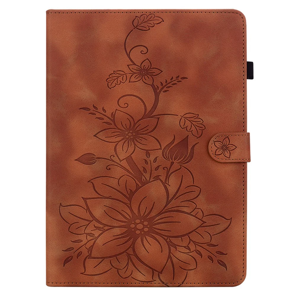 For Lenovo Tab M8 (4th Gen) 2024 TB-301XU / M8 (4th Gen) 2023 TB-300FU Case Card Slots Lily Flower Imprinted Leather Tablet Cover - Brown - Image 8