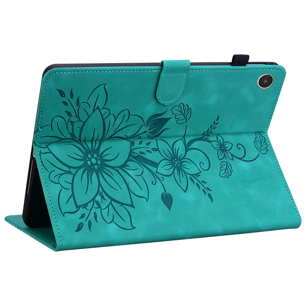 For Lenovo Tab M8 (4th Gen) 2024 TB-301XU / M8 (4th Gen) 2023 TB-300FU Case Card Slots Lily Flower Imprinted Leather Tablet Cover - Green - Image 4