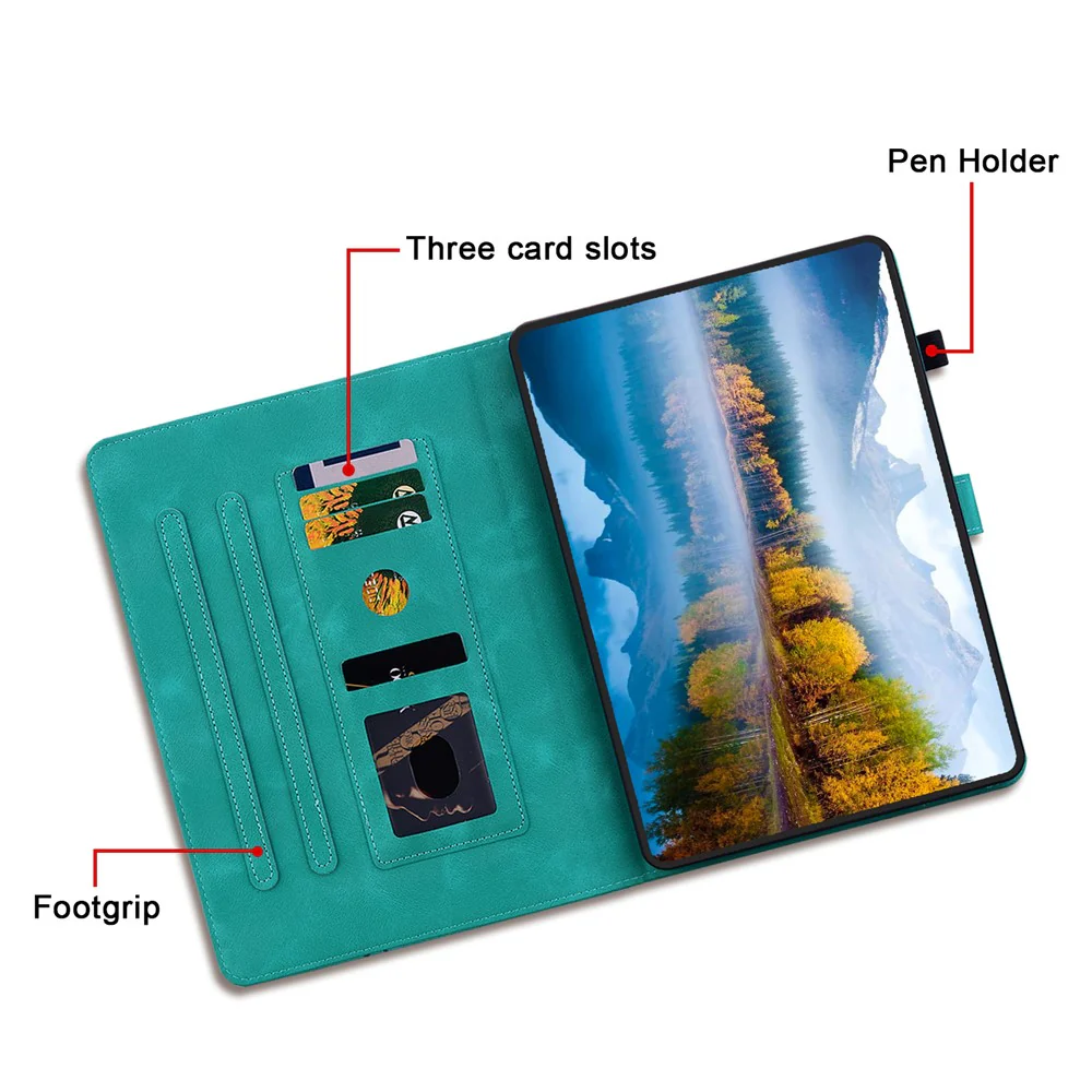 For Lenovo Tab M8 (4th Gen) 2024 TB-301XU / M8 (4th Gen) 2023 TB-300FU Case Card Slots Lily Flower Imprinted Leather Tablet Cover - Green - Image 6