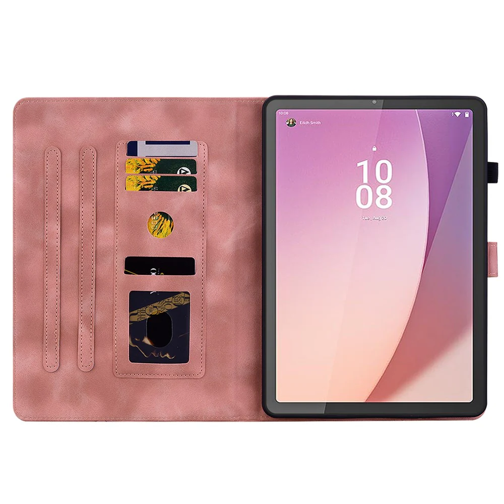 For Lenovo Tab M8 (4th Gen) 2024 TB-301XU / M8 (4th Gen) 2023 TB-300FU Case Card Slots Lily Flower Imprinted Leather Tablet Cover - Pink - Image 2