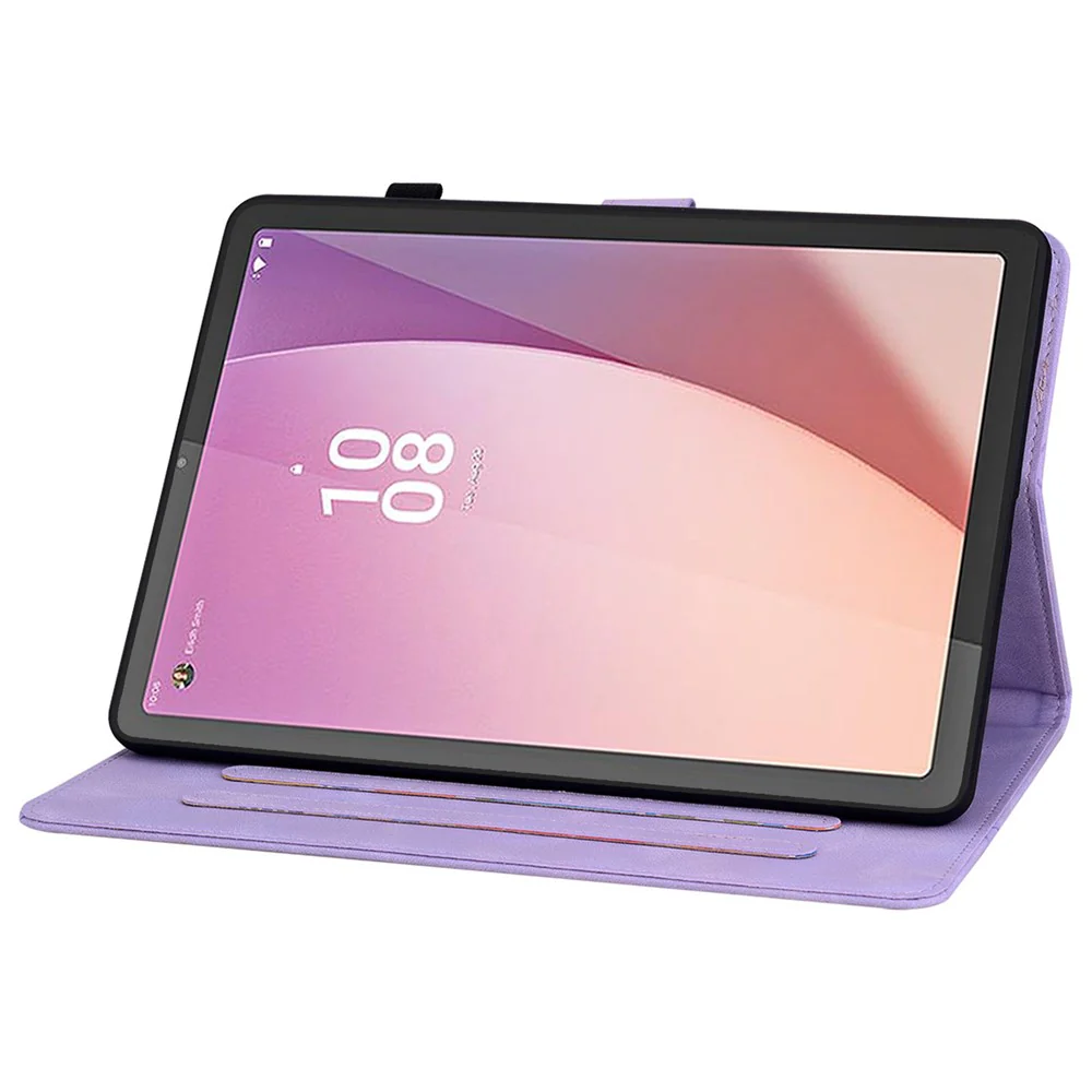 For Lenovo Tab M8 (4th Gen) 2024 TB-301XU / M8 (4th Gen) 2023 TB-300FU Case Card Slots Lily Flower Imprinted Leather Tablet Cover - Purple - Image 3