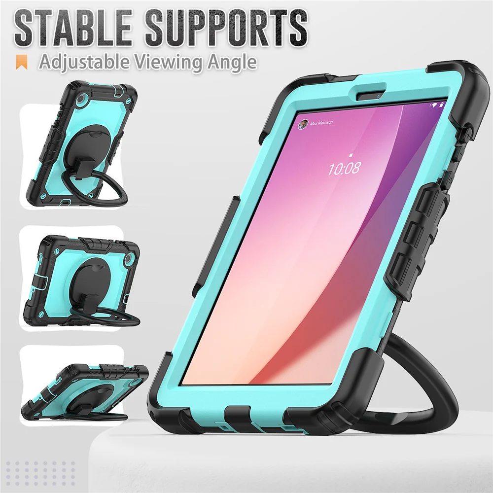 For Lenovo Tab M8 (4th Gen) 2024 TB-301XU / M8 (4th Gen) 2023 TB-300FU Case Rotary Kickstand Tablet Cover with Shoulder Strap - Black+Baby Blue PC - Image 5