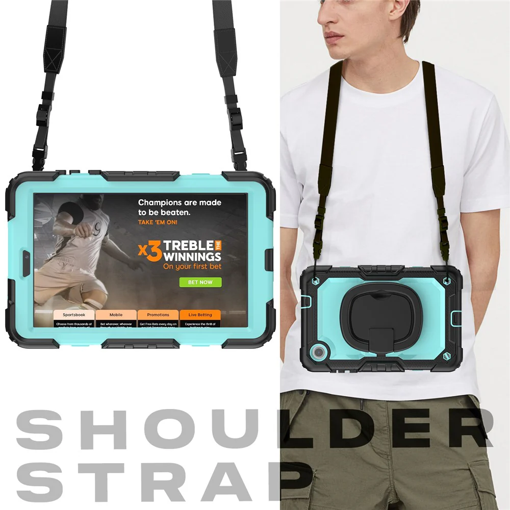 For Lenovo Tab M8 (4th Gen) 2024 TB-301XU / M8 (4th Gen) 2023 TB-300FU Case Rotary Kickstand Tablet Cover with Shoulder Strap - Black+Baby Blue PC - Image 6
