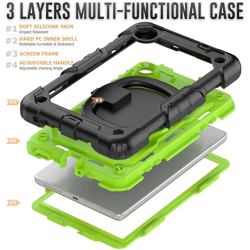 For Lenovo Tab M8 (4th Gen) 2024 TB-301XU / M8 (4th Gen) 2023 TB-300FU Case Rotary Kickstand Tablet Cover with Shoulder Strap - Black+Yellowgreen PC - Image 8