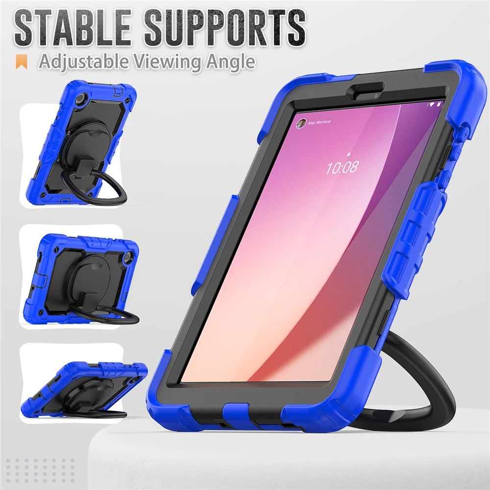 For Lenovo Tab M8 (4th Gen) 2024 TB-301XU / M8 (4th Gen) 2023 TB-300FU Case Rotary Kickstand Tablet Cover with Shoulder Strap - Dark Blue - Image 5