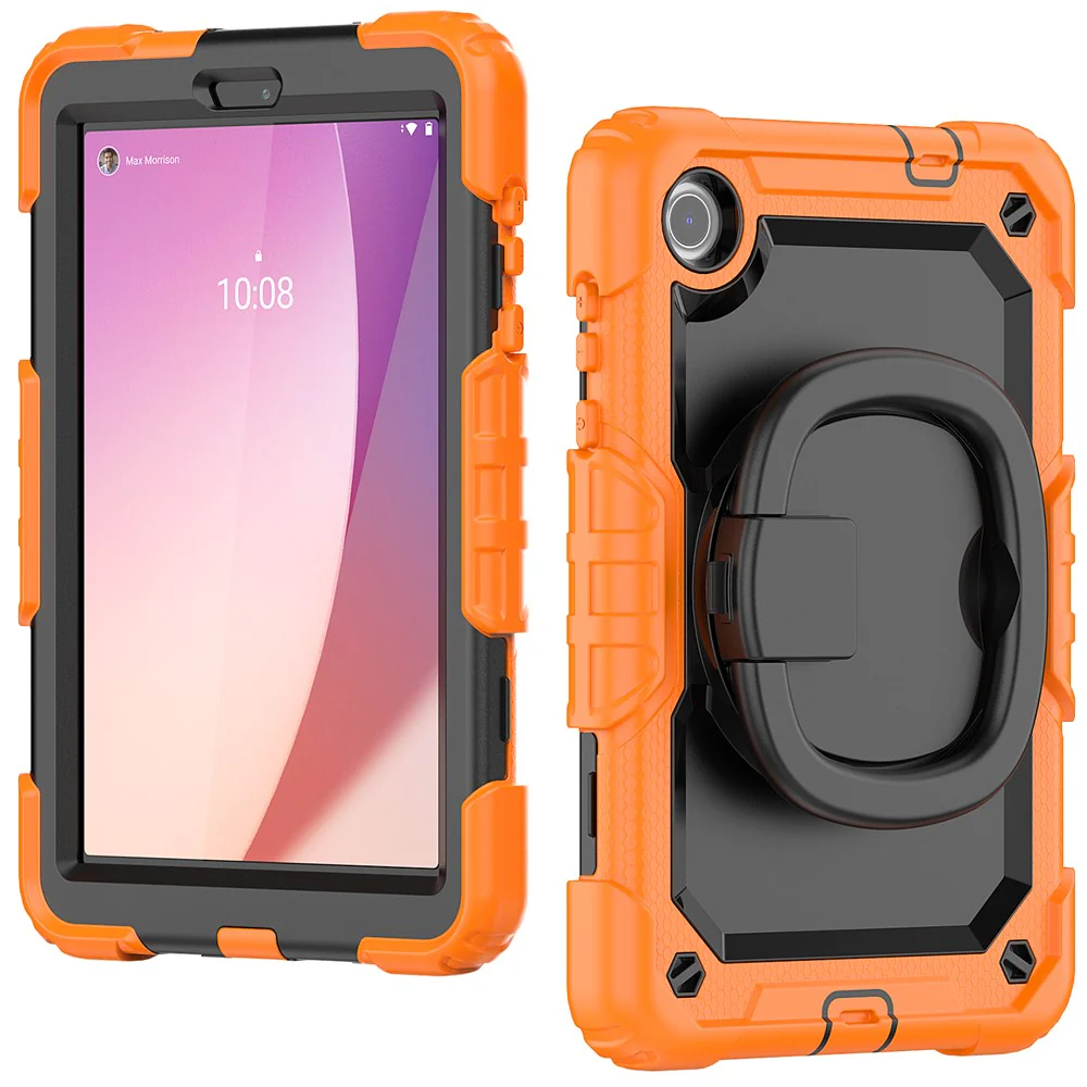 For Lenovo Tab M8 (4th Gen) 2024 TB-301XU / M8 (4th Gen) 2023 TB-300FU Case Rotary Kickstand Tablet Cover with Shoulder Strap - Orange - Image 2