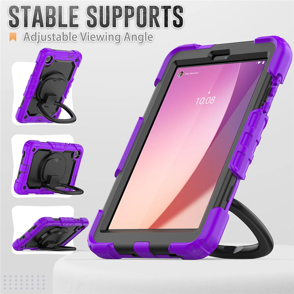 For Lenovo Tab M8 (4th Gen) 2024 TB-301XU / M8 (4th Gen) 2023 TB-300FU Case Rotary Kickstand Tablet Cover with Shoulder Strap - Purple - Image 5