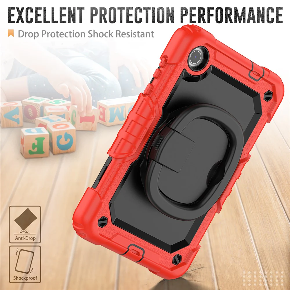 For Lenovo Tab M8 (4th Gen) 2024 TB-301XU / M8 (4th Gen) 2023 TB-300FU Case Rotary Kickstand Tablet Cover with Shoulder Strap - Red - Image 4