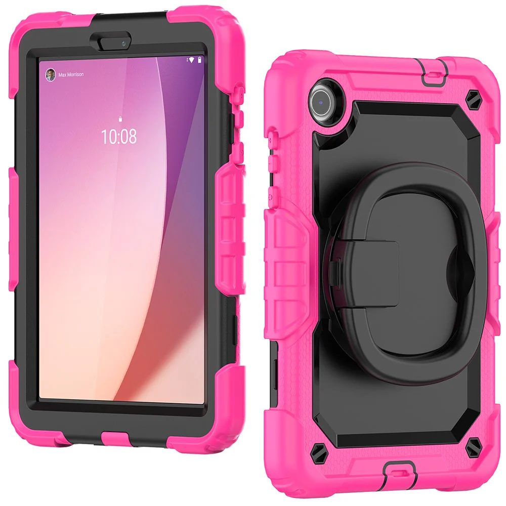 For Lenovo Tab M8 (4th Gen) 2024 TB-301XU / M8 (4th Gen) 2023 TB-300FU Case Rotary Kickstand Tablet Cover with Shoulder Strap - Rose - Image 2