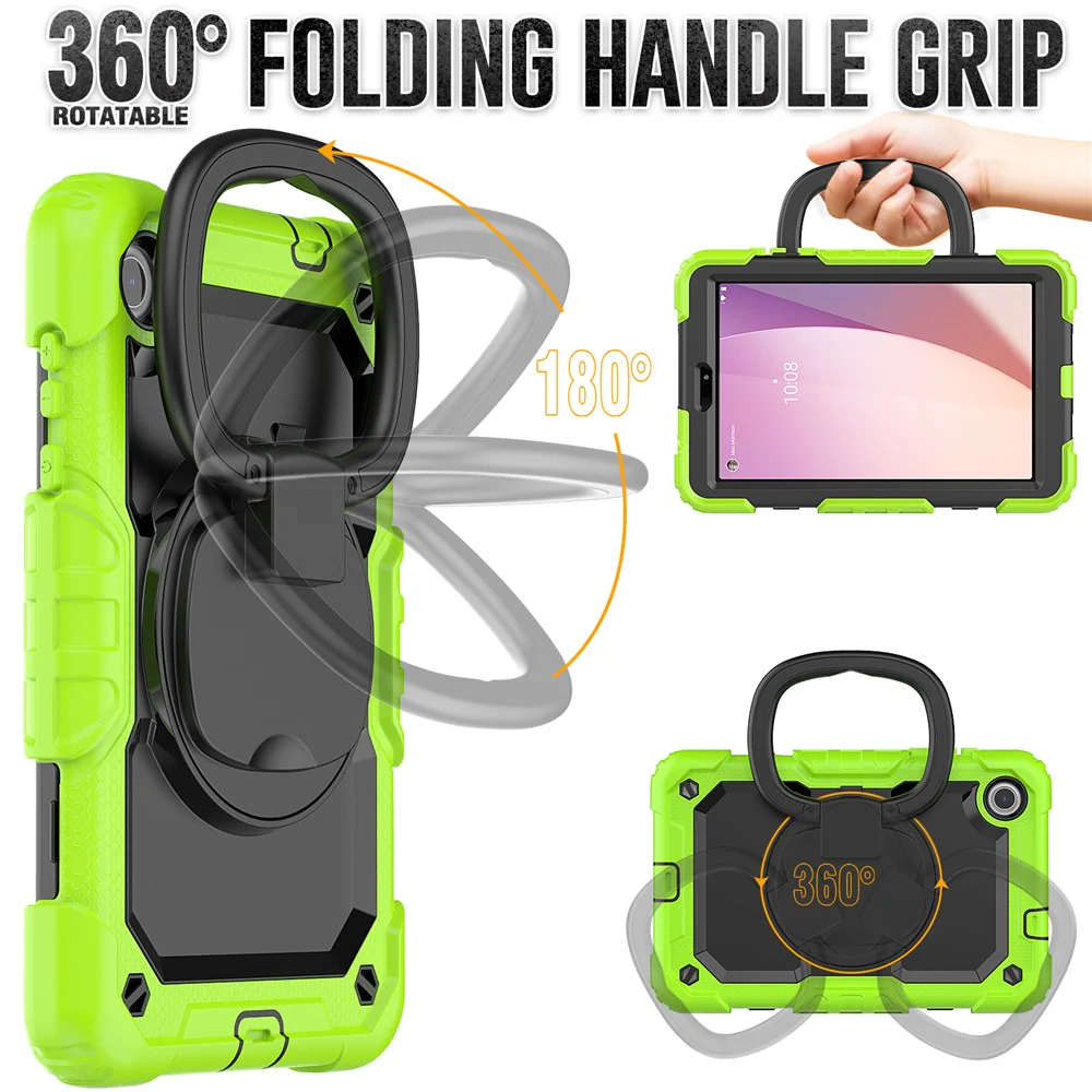 For Lenovo Tab M8 (4th Gen) 2024 TB-301XU / M8 (4th Gen) 2023 TB-300FU Case Rotary Kickstand Tablet Cover with Shoulder Strap - Yellowgreen - Image 3