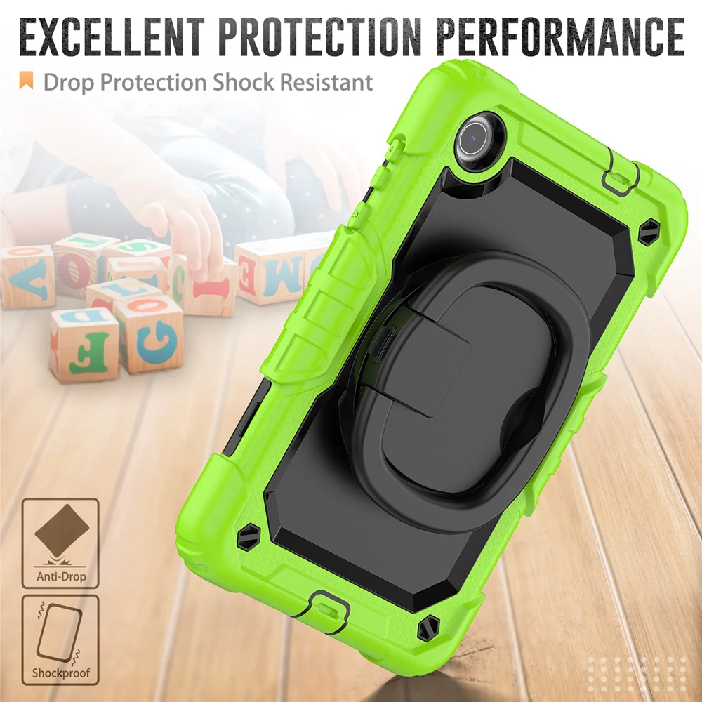 For Lenovo Tab M8 (4th Gen) 2024 TB-301XU / M8 (4th Gen) 2023 TB-300FU Case Rotary Kickstand Tablet Cover with Shoulder Strap - Yellowgreen - Image 4