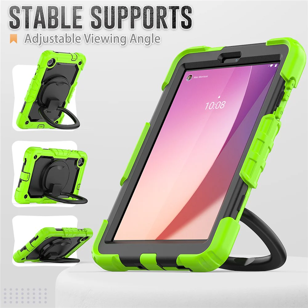 For Lenovo Tab M8 (4th Gen) 2024 TB-301XU / M8 (4th Gen) 2023 TB-300FU Case Rotary Kickstand Tablet Cover with Shoulder Strap - Yellowgreen - Image 5