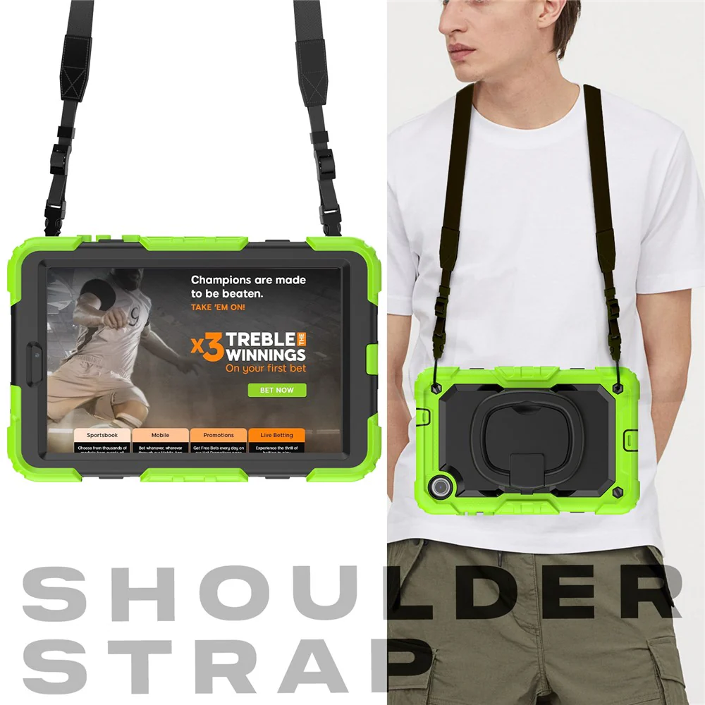 For Lenovo Tab M8 (4th Gen) 2024 TB-301XU / M8 (4th Gen) 2023 TB-300FU Case Rotary Kickstand Tablet Cover with Shoulder Strap - Yellowgreen - Image 6