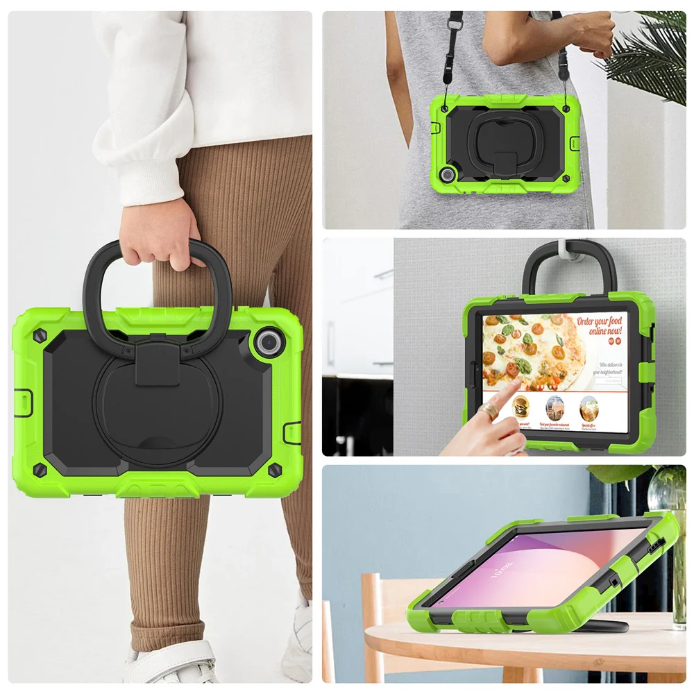 For Lenovo Tab M8 (4th Gen) 2024 TB-301XU / M8 (4th Gen) 2023 TB-300FU Case Rotary Kickstand Tablet Cover with Shoulder Strap - Yellowgreen - Image 7