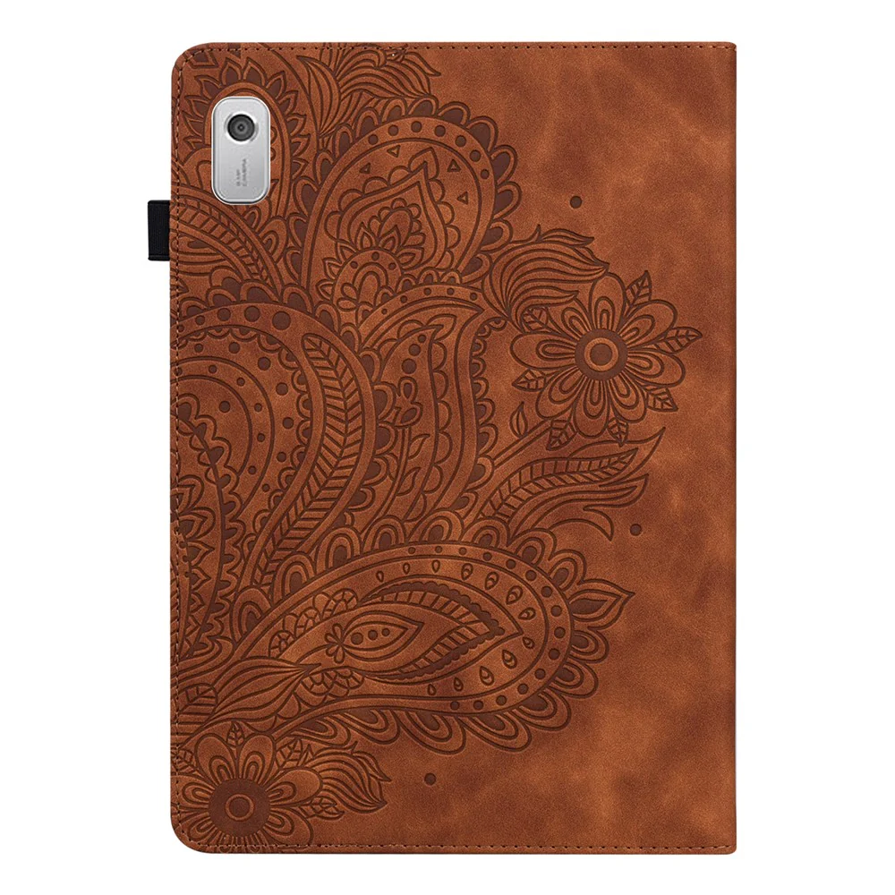 For Lenovo Tab M8 (4th Gen) 2024 TB-301XU / M8 (4th Gen) 2023 TB-300FU Flower Imprinting PU Leather Stand Case - Brown - Image 3
