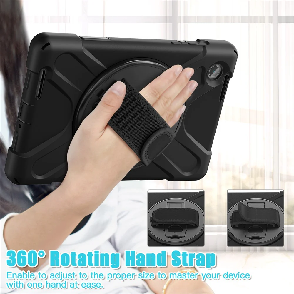 For Lenovo Tab M8 (4th Gen) 2024 TB-301XU / M8 (4th Gen) 2023 TB-300FU Kickstand PC + Silicone Tablet Case with Hand Strap - Black - Image 2