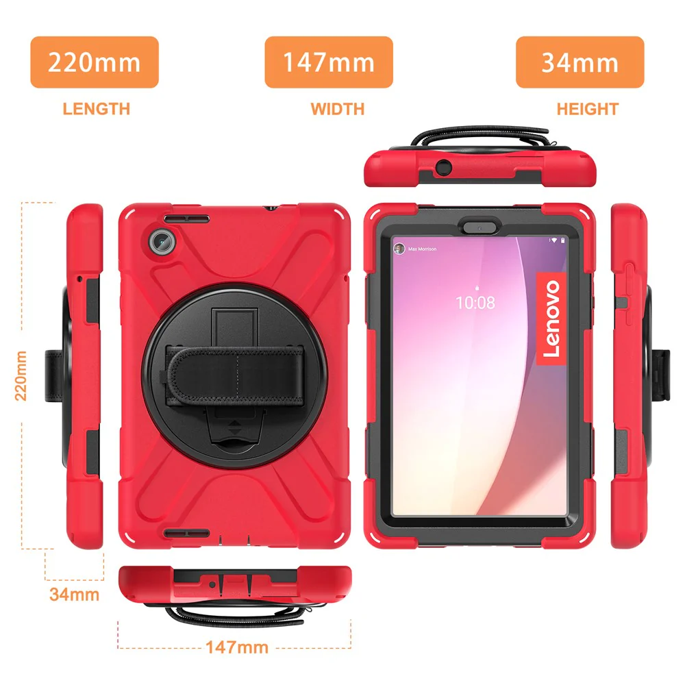 For Lenovo Tab M8 (4th Gen) 2024 TB-301XU / M8 (4th Gen) 2023 TB-300FU Kickstand PC + Silicone Tablet Case with Hand Strap - Red - Image 8