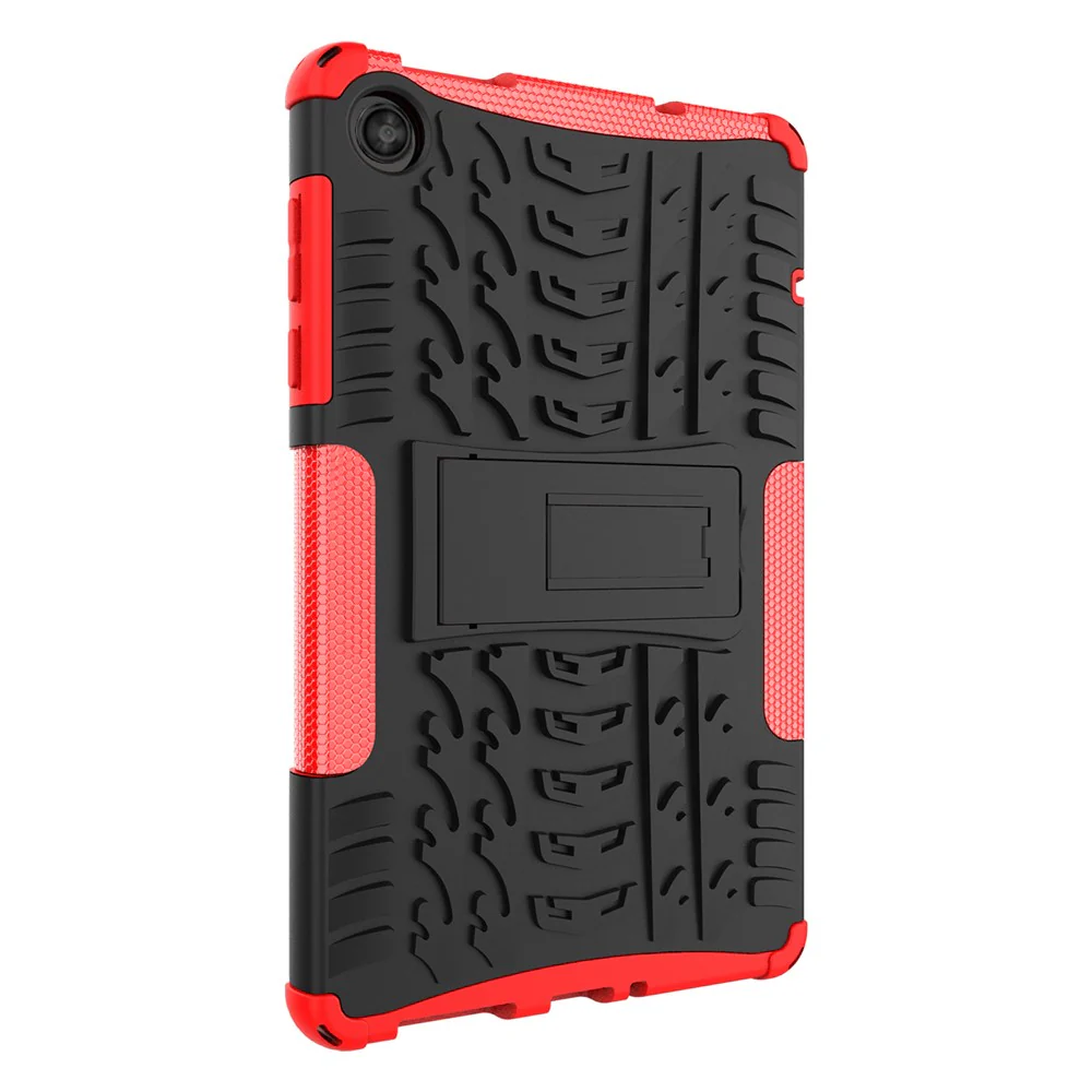 For Lenovo Tab M8 (4th Gen) 2024 TB-301XU / M8 (4th Gen) 2023 TB-300FU Kickstand Tablet Case Tire Texture TPU PC Cover - Red - Image 5