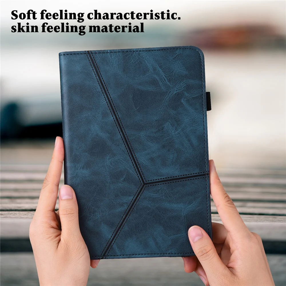 For Lenovo Tab M8 (4th Gen) 2024 TB-301XU / M8 (4th Gen) 2023 TB-300FU Line Imprinted Leather Drop-Proof Tablet Cover Stand with Card Slots - Blue - Image 6