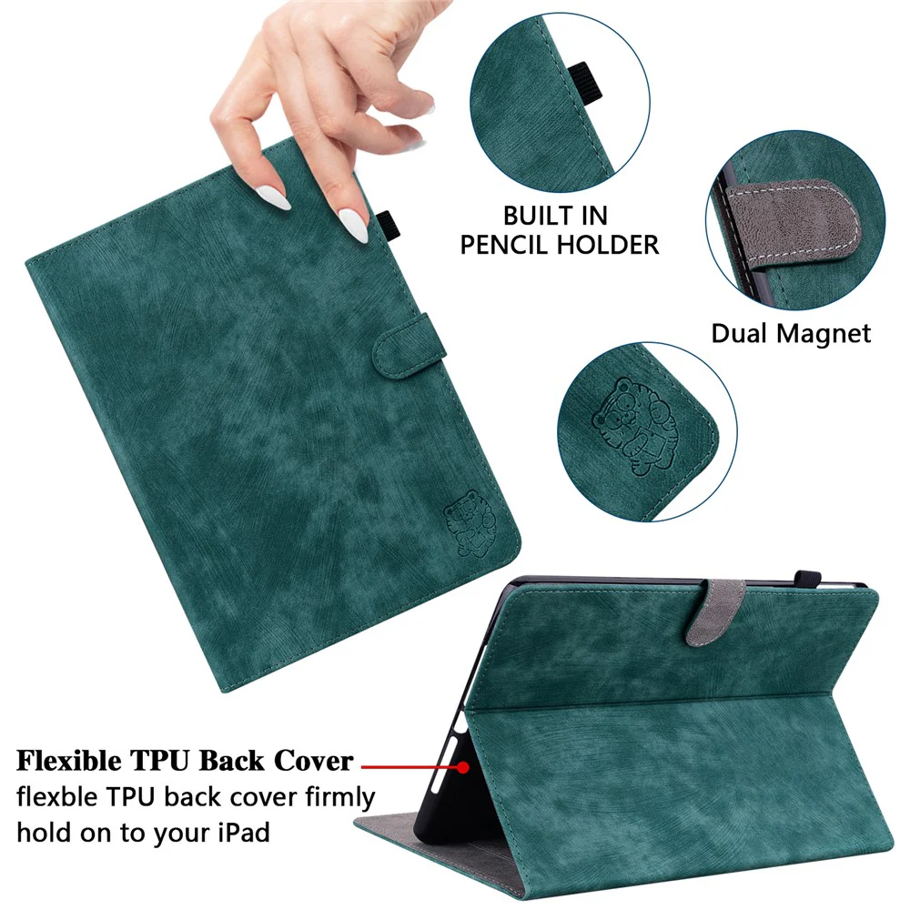 For Lenovo Tab M8 (4th Gen) 2024 TB-301XU / M8 (4th Gen) 2023 TB-300FU PU Leather Tablet Case Cute Tiger Pattern Stand Cover - Green - Image 5