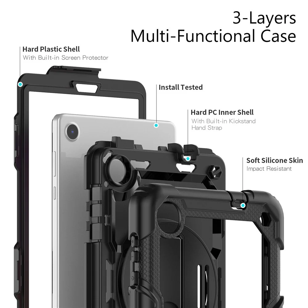 For Lenovo Tab M8 (4th Gen) 2024 TB-301XU / M8 (4th Gen) 2023 TB-300FU Silicone+PC Case Kickstand with PET Screen Film - Black - Image 7