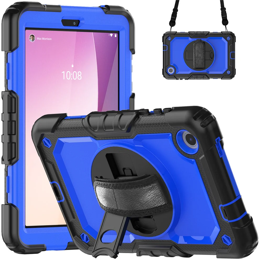 For Lenovo Tab M8 (4th Gen) 2024 TB-301XU / M8 (4th Gen) 2023 TB-300FU Silicone+PC Case Kickstand with  PET Screen Film - Black+Dark Blue PC