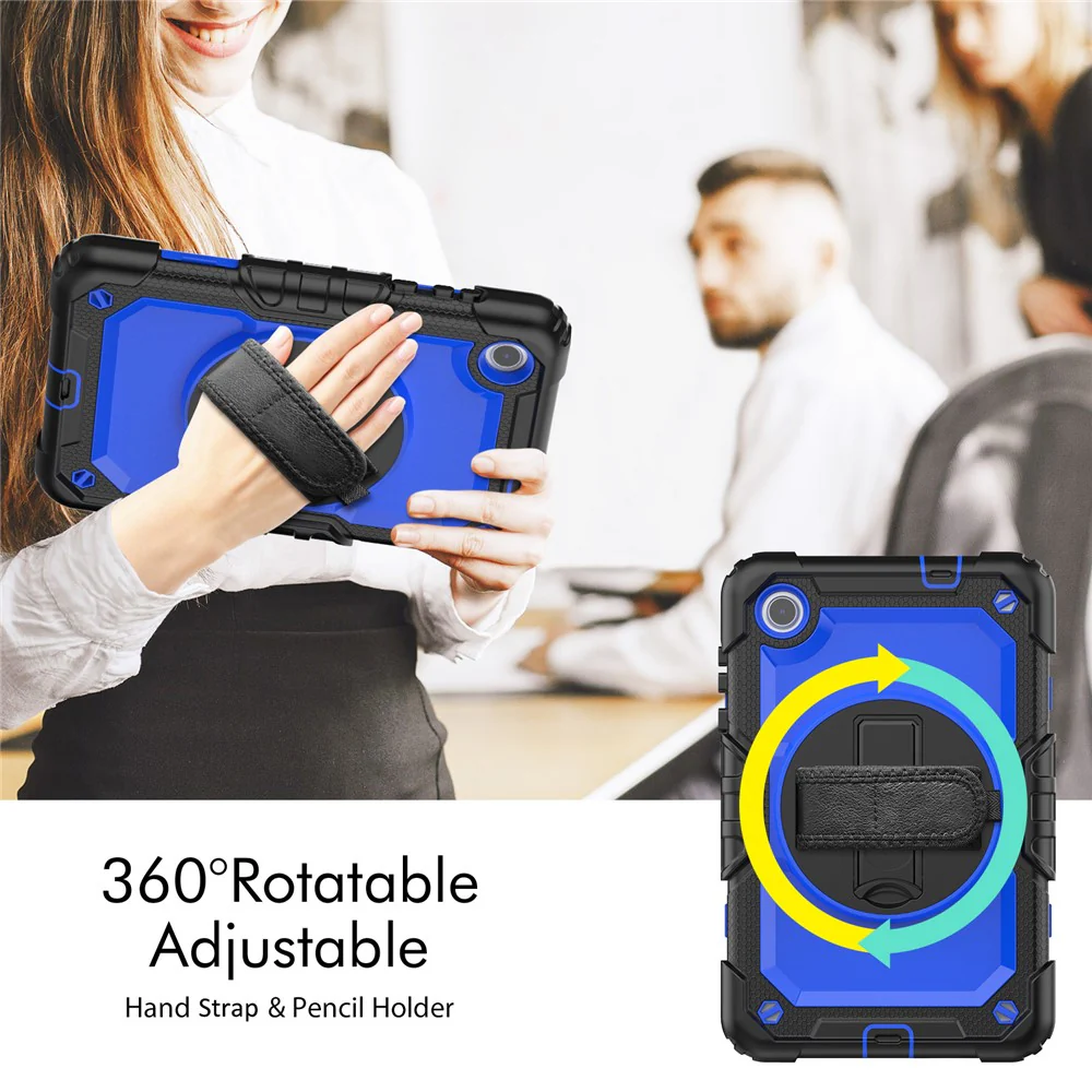 For Lenovo Tab M8 (4th Gen) 2024 TB-301XU / M8 (4th Gen) 2023 TB-300FU Silicone+PC Case Kickstand with  PET Screen Film - Black+Dark Blue PC - Image 3