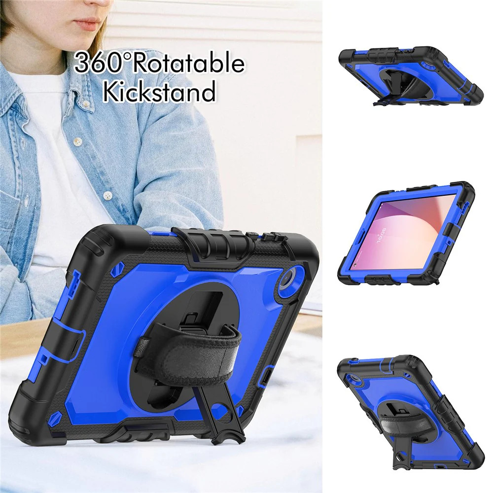 For Lenovo Tab M8 (4th Gen) 2024 TB-301XU / M8 (4th Gen) 2023 TB-300FU Silicone+PC Case Kickstand with  PET Screen Film - Black+Dark Blue PC - Image 4