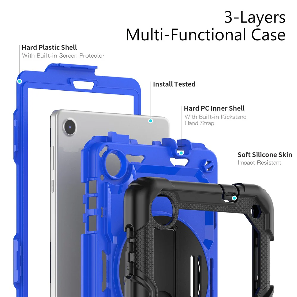 For Lenovo Tab M8 (4th Gen) 2024 TB-301XU / M8 (4th Gen) 2023 TB-300FU Silicone+PC Case Kickstand with  PET Screen Film - Black+Dark Blue PC - Image 7