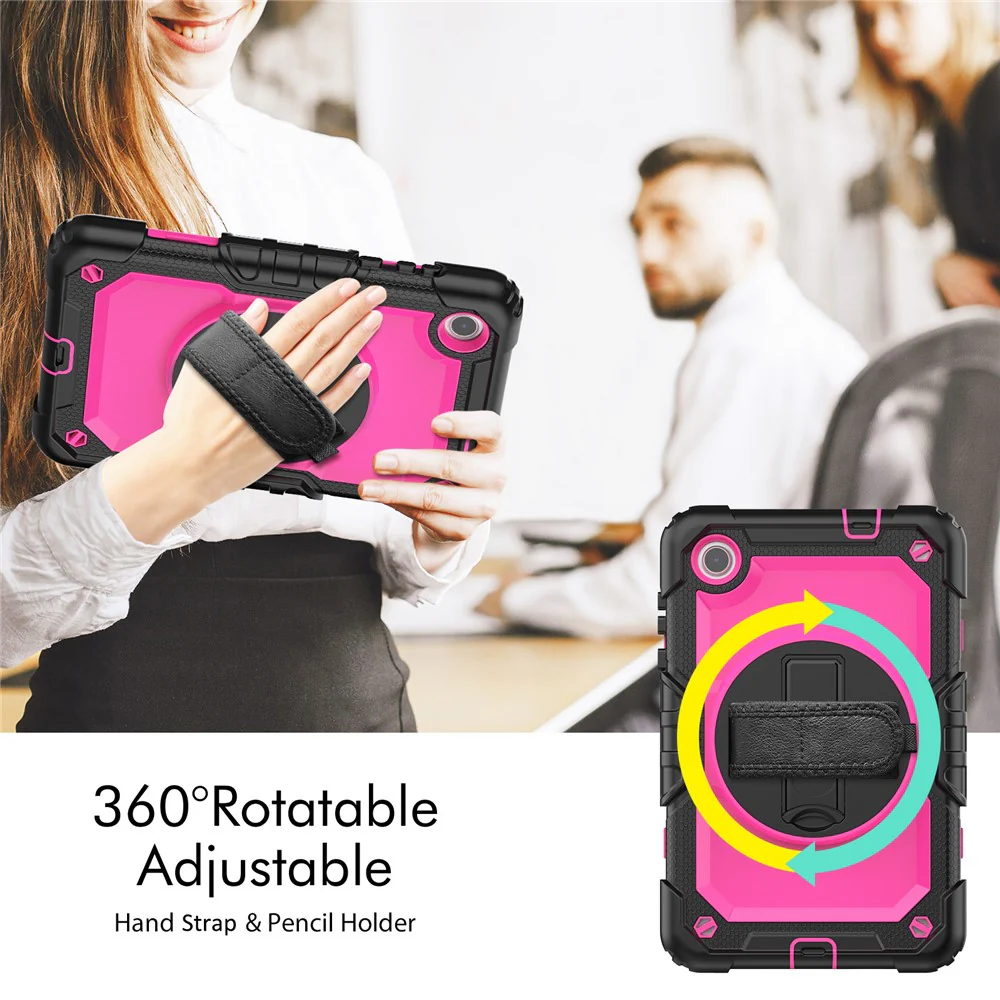 For Lenovo Tab M8 (4th Gen) 2024 TB-301XU / M8 (4th Gen) 2023 TB-300FU Silicone+PC Case Kickstand with PET Screen Film - Black+Rose PC - Image 3