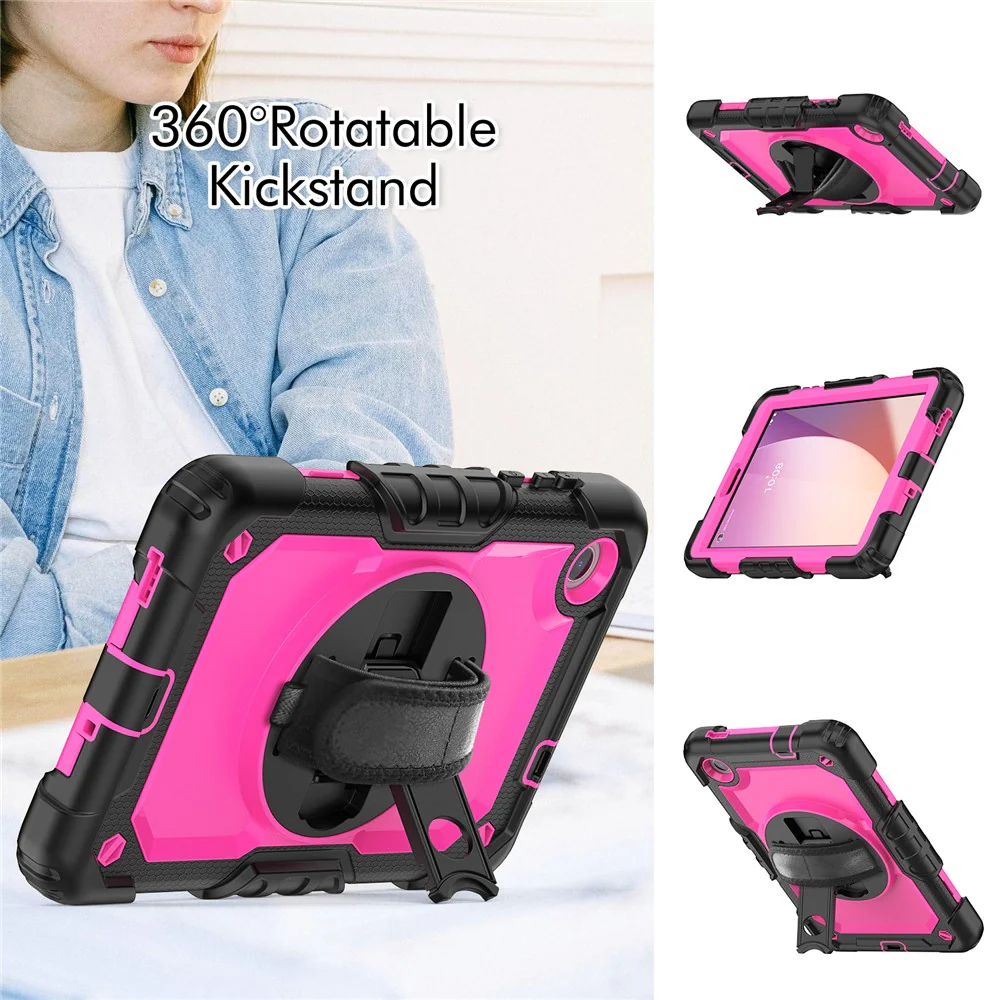 For Lenovo Tab M8 (4th Gen) 2024 TB-301XU / M8 (4th Gen) 2023 TB-300FU Silicone+PC Case Kickstand with PET Screen Film - Black+Rose PC - Image 4