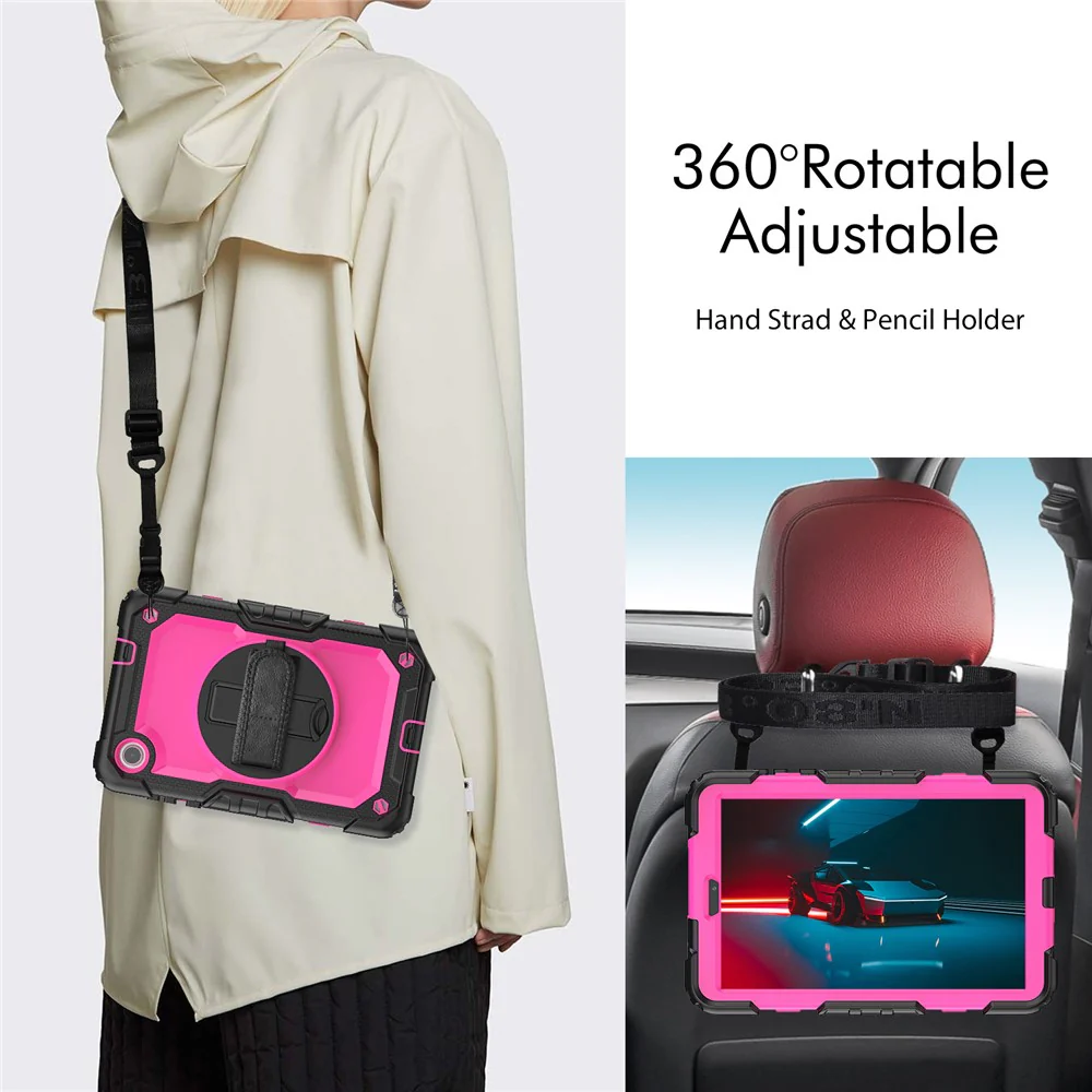 For Lenovo Tab M8 (4th Gen) 2024 TB-301XU / M8 (4th Gen) 2023 TB-300FU Silicone+PC Case Kickstand with PET Screen Film - Black+Rose PC - Image 6