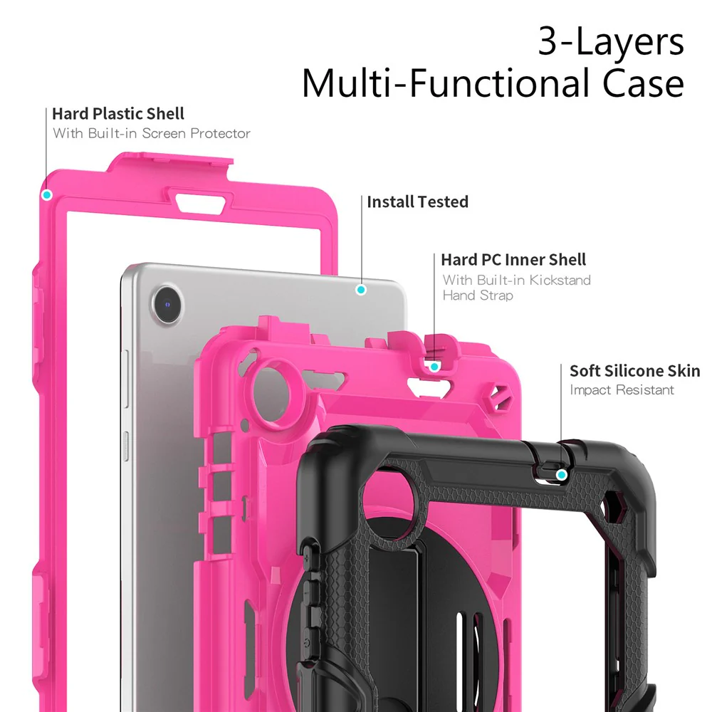For Lenovo Tab M8 (4th Gen) 2024 TB-301XU / M8 (4th Gen) 2023 TB-300FU Silicone+PC Case Kickstand with PET Screen Film - Black+Rose PC - Image 7
