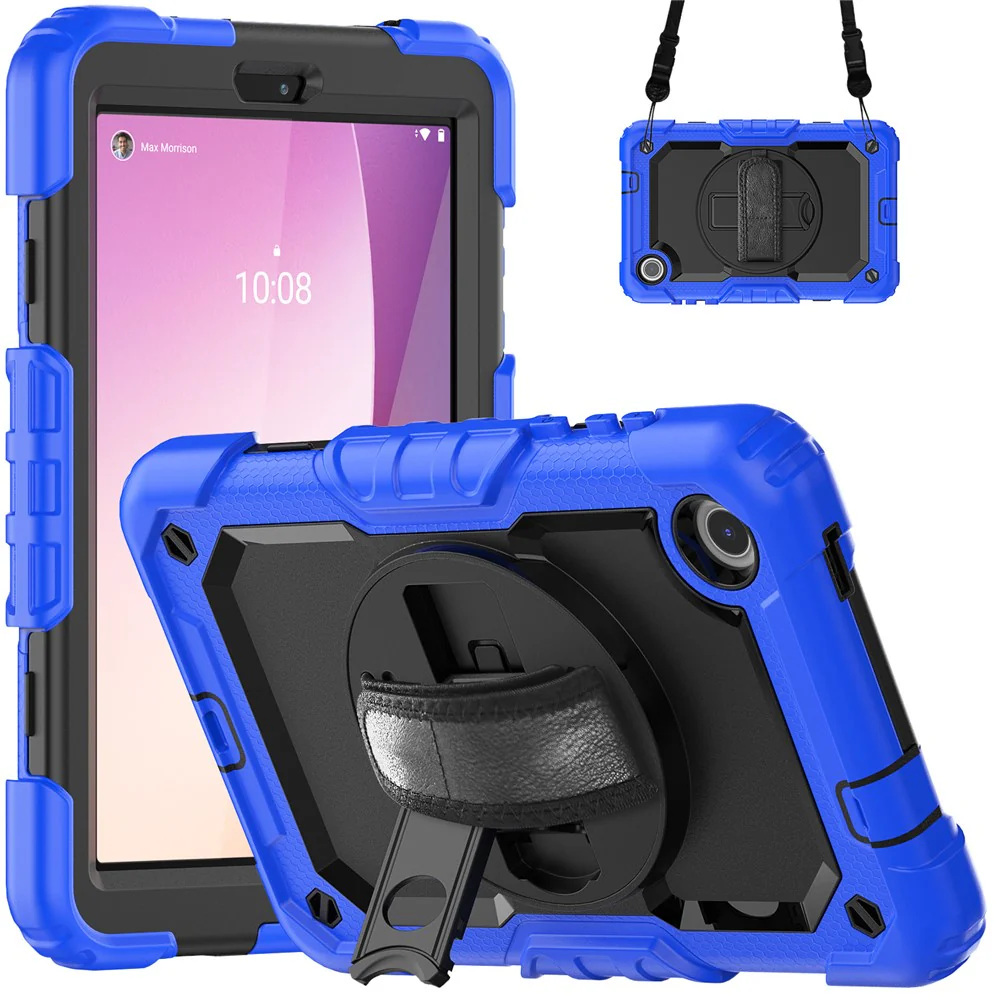 For Lenovo Tab M8 (4th Gen) 2024 TB-301XU / M8 (4th Gen) 2023 TB-300FU Silicone+PC Case Kickstand with PET Screen Film - Dark Blue