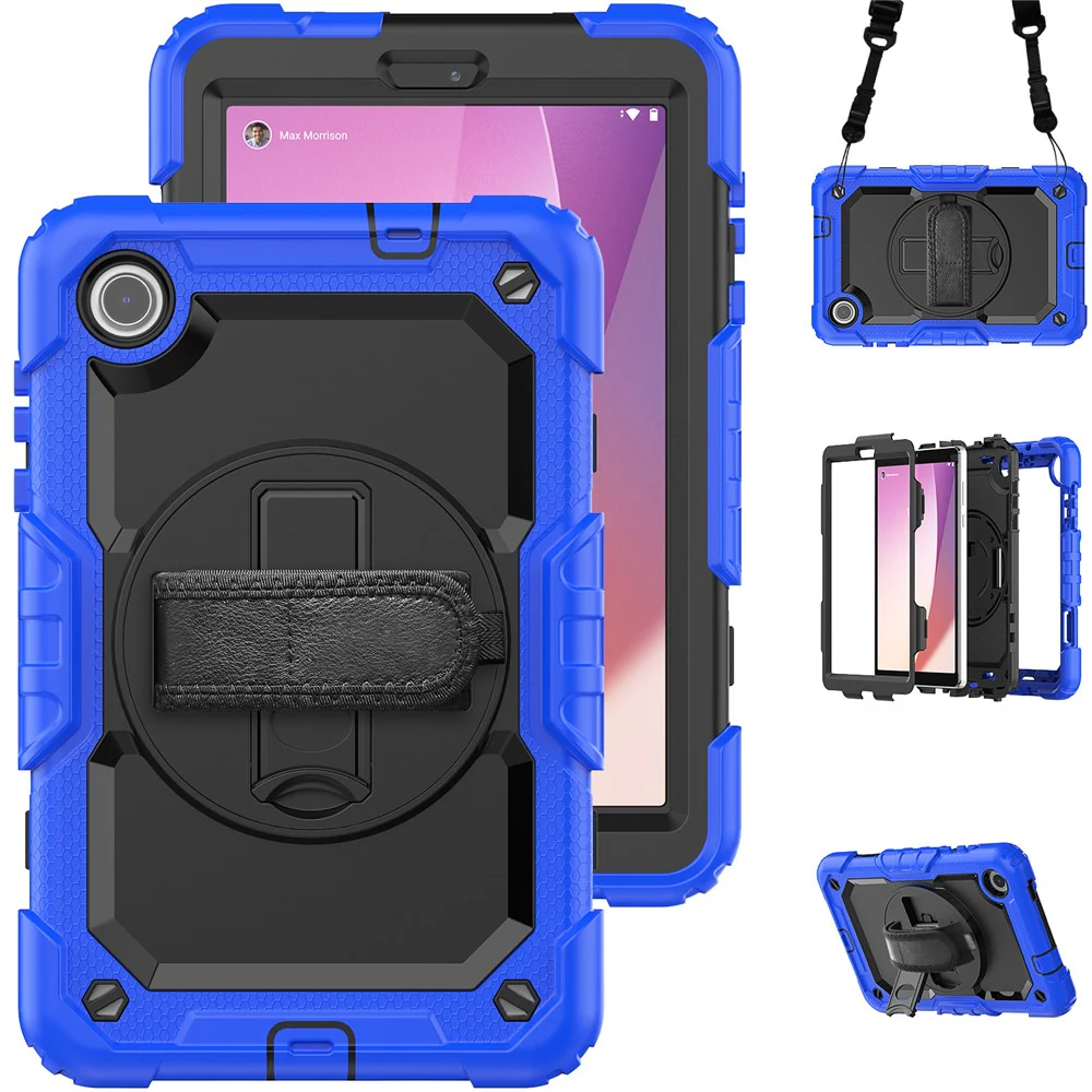 For Lenovo Tab M8 (4th Gen) 2024 TB-301XU / M8 (4th Gen) 2023 TB-300FU Silicone+PC Case Kickstand with PET Screen Film - Dark Blue - Image 2